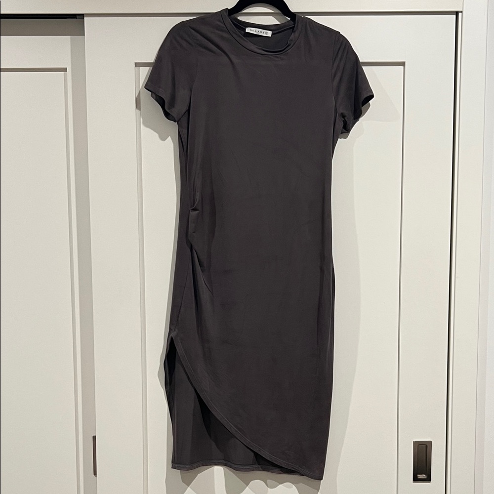 Sleek Short-Sleeve Midi Dress in Charcoal